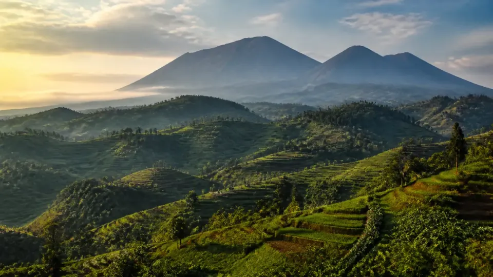AI-generated travel scenery inspired by Rwanda